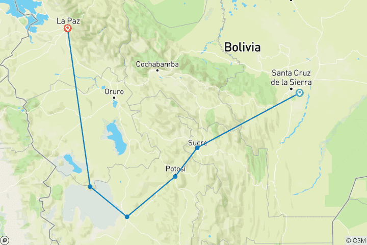 Carte du circuit 7 jours Terre de sel et de traditions : L'expérience d'Uyuni en saison sèche
