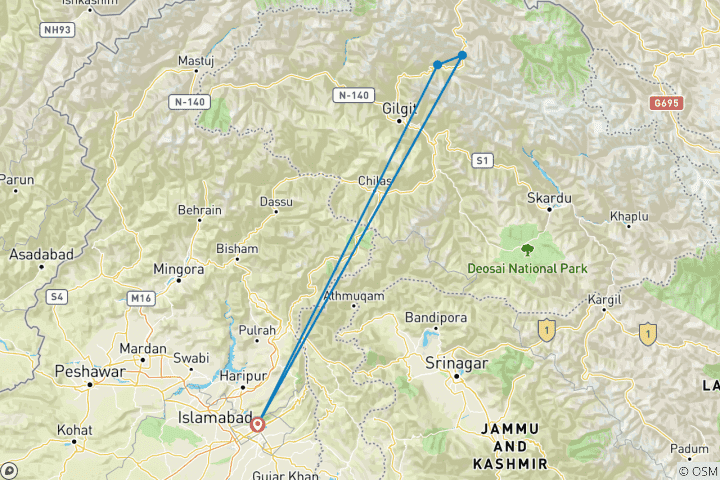 Mapa de Patundas Treks y Excursión al Valle de Hunza