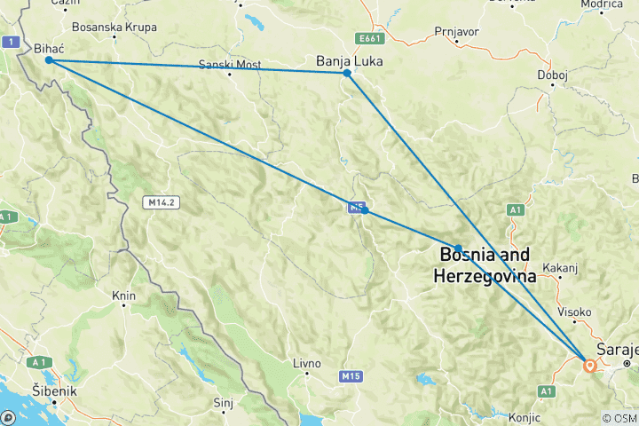 Kaart van Bosnië, een 6-daagse rondreis buiten de gebaande paden, het hele jaar door vanuit Sarajevo. Bezoek middeleeuwse forten, historische bezienswaardigheden en nog veel meer! Verbluffende erfenis van het Ottomaanse Rijk. Indrukwekkende landschappen. Dram…