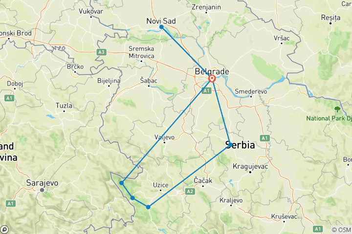 Kaart van Het beste van Servië in 5 dagen