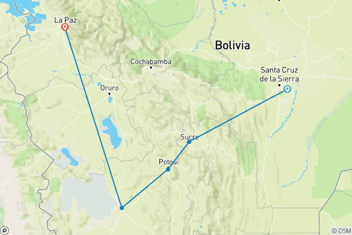 Mapa de 11 Días de turismo comunitario - Bolivia