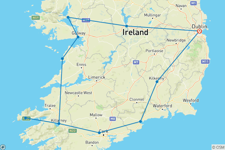 Mapa de La ruta de los Pubs Irlandeses - 9 días /8 noches (12 destinations)