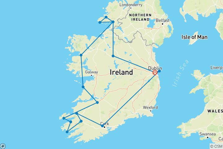 Mapa de Ruta del Atlántico salvaje de Irlanda - 9 días /8 noches (17 destinations)