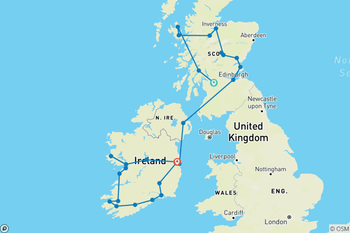 Map of Scottish & Irish Gold - 15 Days/14 Nights (including Dún Laoghaire)