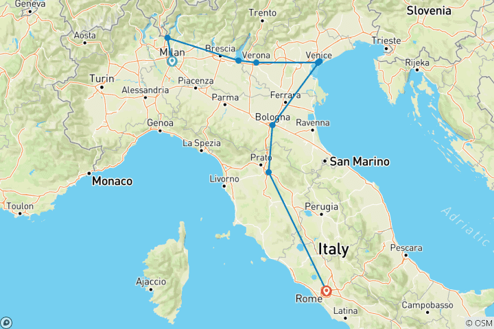 Mapa de Viaje Clásico - Lagos de Italia a Roma - 10 Días/9 Noches (from Milán to Roma)