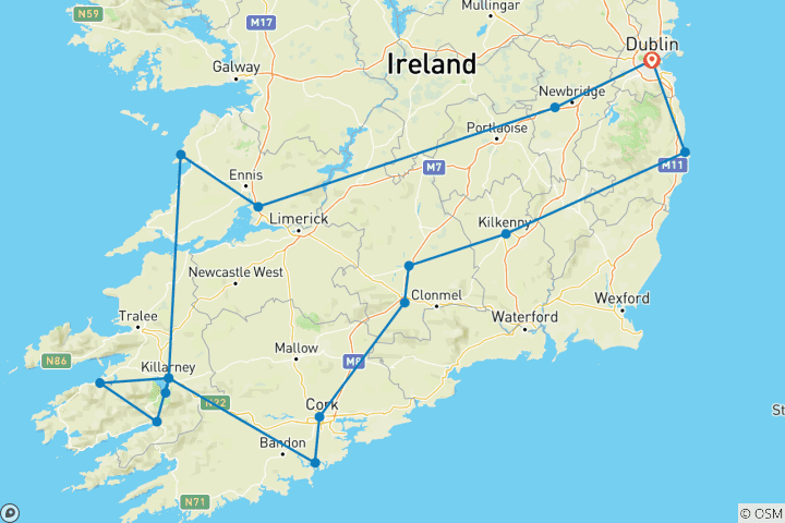 Mapa de Supremo irlandés - 9 días/8 noches (17 destinos)