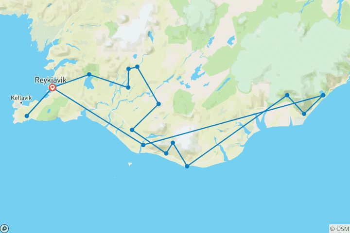 Mapa de Búsqueda de auroras boreales en Islandia - 6 días /5 noches
