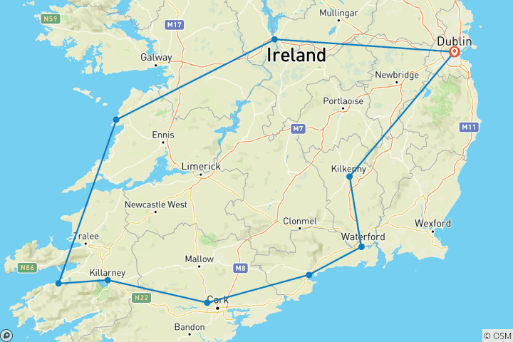 Mapa de Evergreen Irlanda sur - 7 días / 6 noches