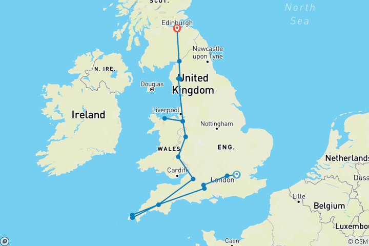 Carte du circuit Scenic Britain - 9 jours/8 nuits (de Londres à Édimbourg)