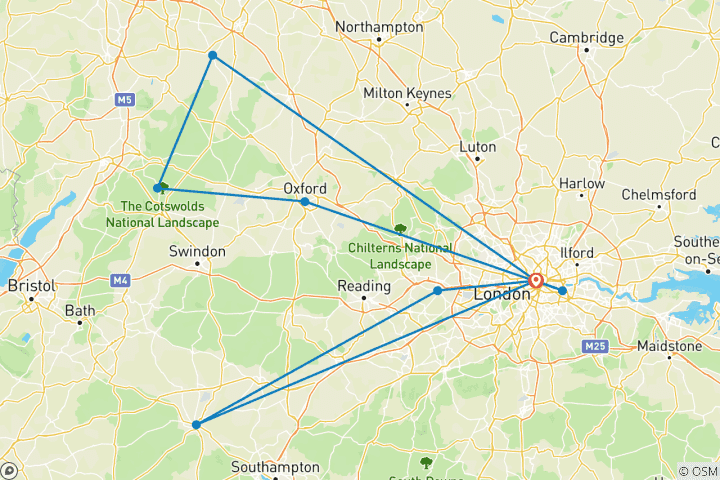 Mapa de Excursión de un día a Londres: 7 días/6 noches (10 destinos)
