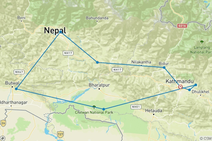 Kaart van Avonturentochten Nepal By G Experiences