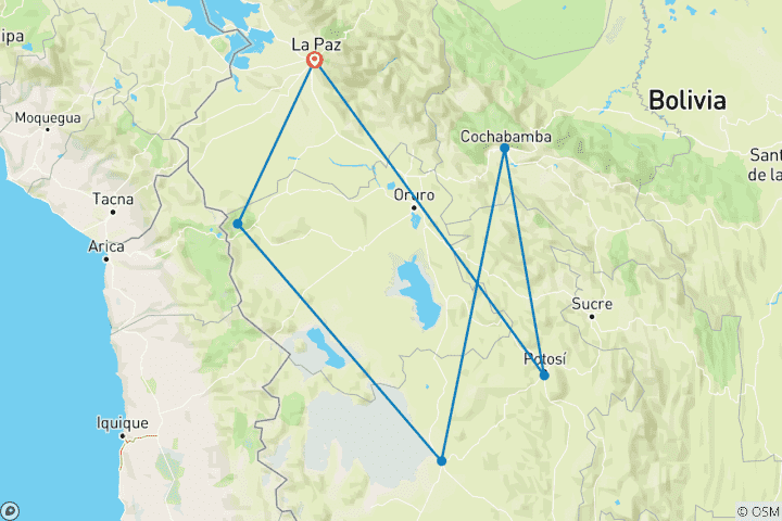Carte du circuit 10 jours parcs nationaux de Bolivie