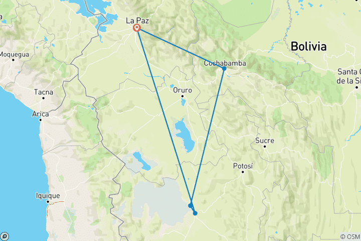 Kaart van 8 dagen bezoek aan grotten en spelonken in Bolivia