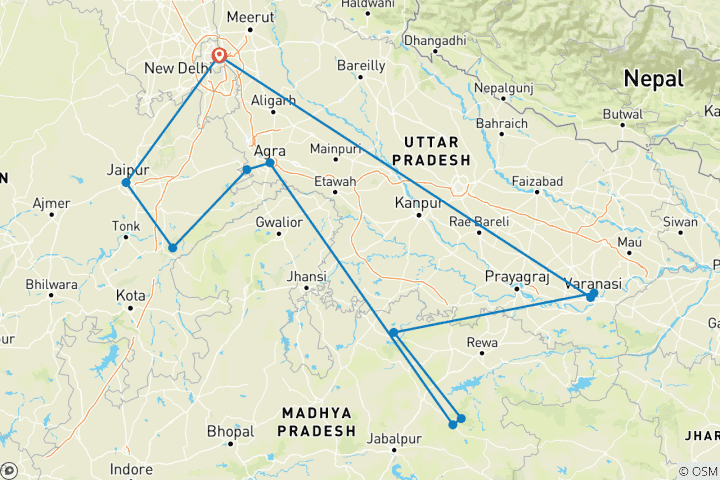 Kaart van India Tempels & Tijgerroutes Door G Ervaringen