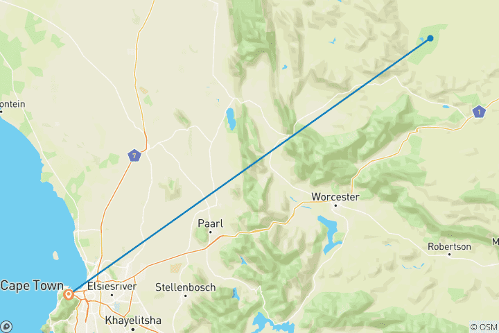 Carte du circuit Safari de 3 jours à Inverdoorn au départ du Cap