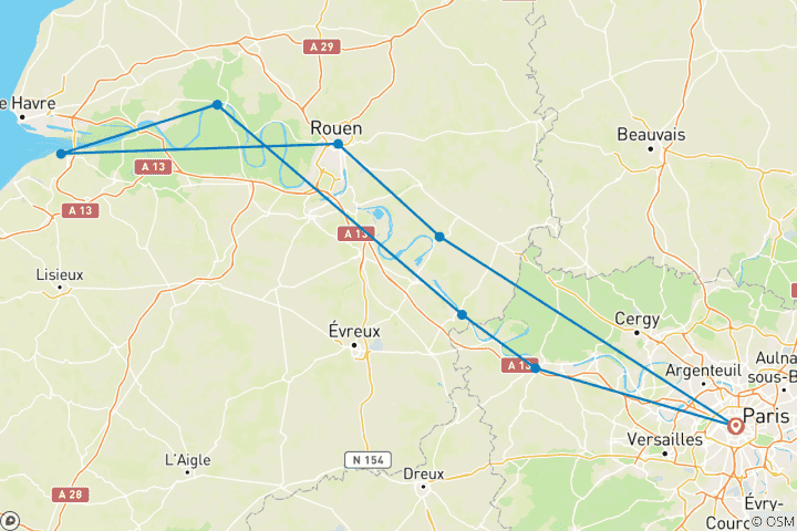 Kaart van Normandië & Juweeltjes van de Seine 2026 - 11 Dagen (inclusief Mantes-la-Jolie)