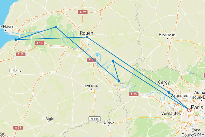 Kaart van Normandië & Juweeltjes van de Seine 2026 - 11 Dagen (8 bestemmingen)