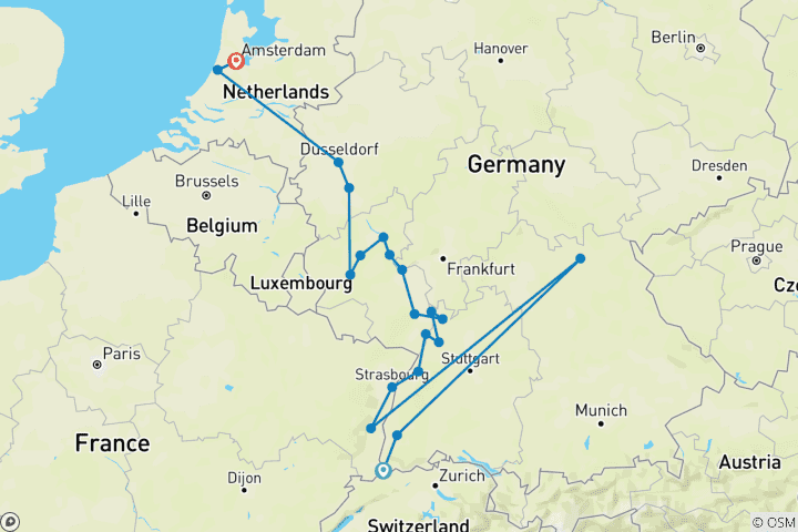 Carte du circuit Les tulipes et le Rhin 2027 - 8 jours