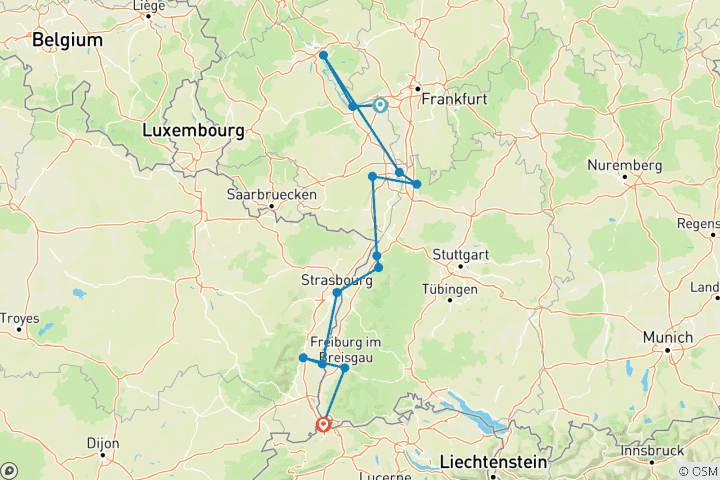Map of The Majestic Rhine 2027 - 8 Days