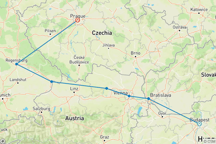 Kaart van Donau lekkernijen & klassiek Praag 2027