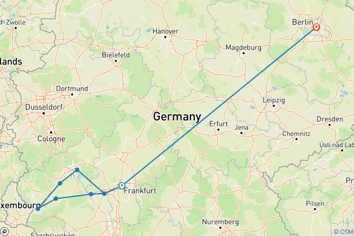 Carte du circuit Le Rhin et la Moselle légendaires et Berlin 2027 - 11 jours