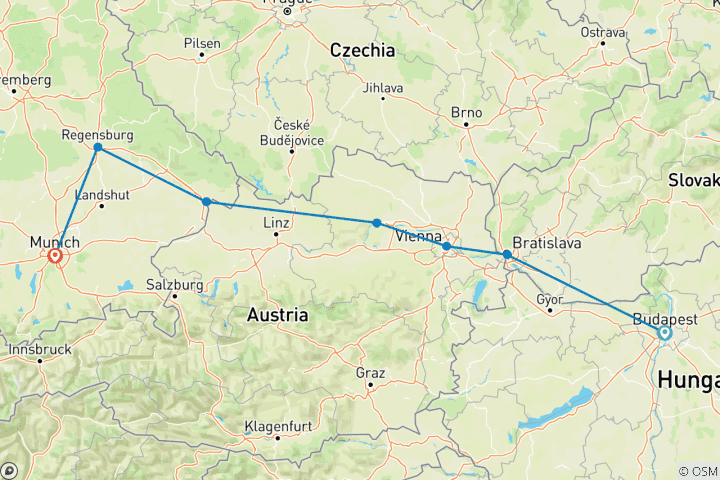 Carte du circuit Les délices du Danube et l'Oktoberfest 2027