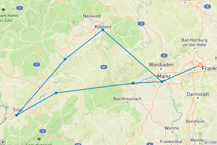 Carte du circuit Vins du Rhin et de la Moselle