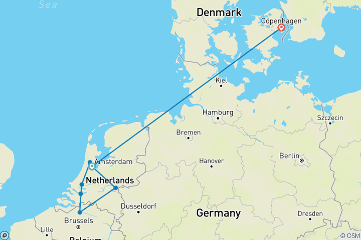 Mapa de Holanda y Bélgica en Flor y Copenhague