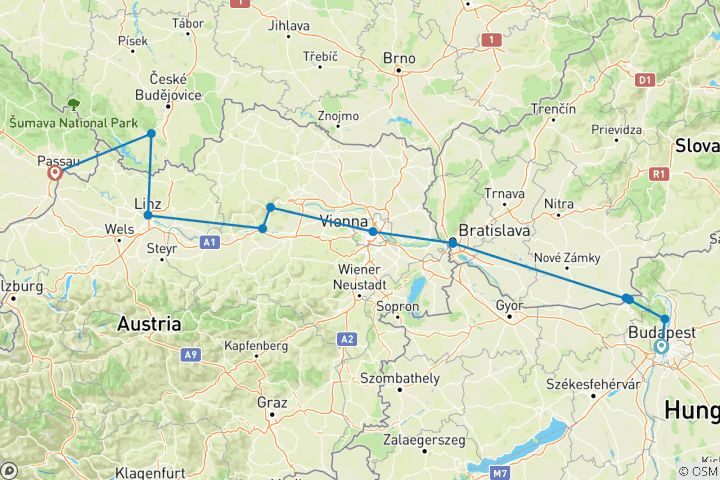 Carte du circuit Danube Explorer & Budapest 2027 - 10 jours (from Budapest to Passau)