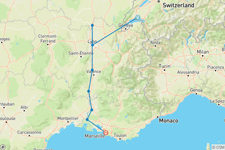 Carte du circuit Montagnes suisses avec les sensations de Lyon et de la Provence 2027
