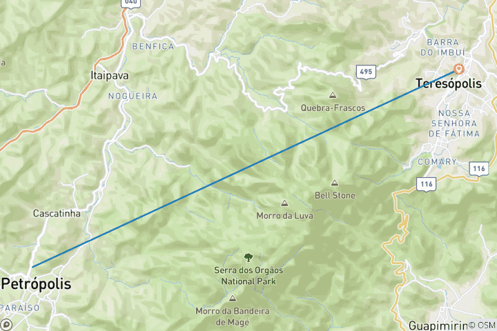 Carte du circuit Trek emblématique de Petropolis-Teresopolis au Brésil - Expédition en montagne de 3 jours en petit groupe