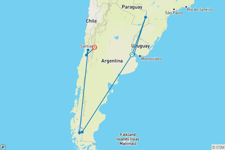 Carte du circuit Aventure dans les vignobles d'Amérique du Sud