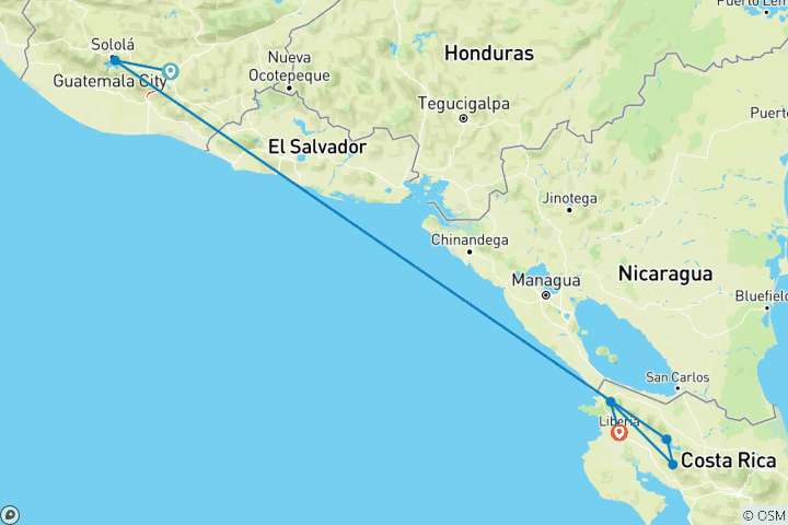 Karte von Koloniale Guatemala & Costa Rica Flucht mit 5-Sterne All Incl Strandaufenthalt