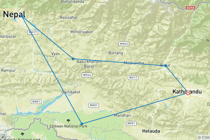 Kaart van Nepal panorama routes door G Experiences