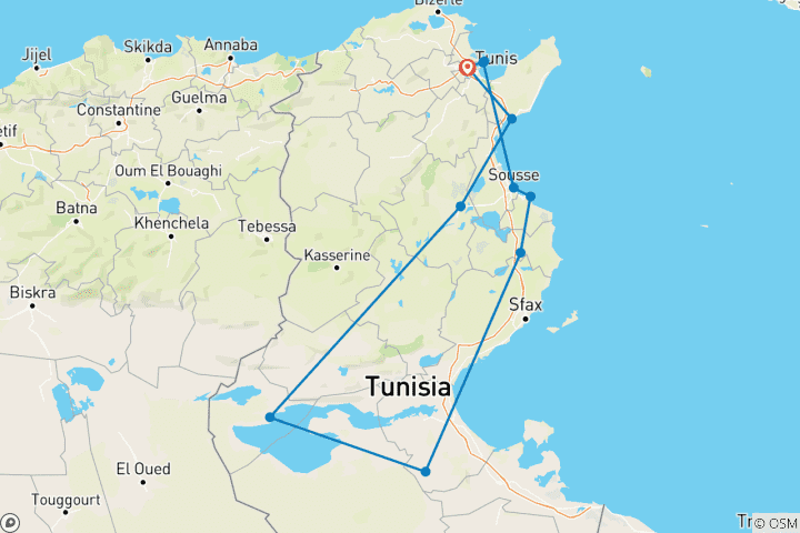 Kaart van Grand Tour Tunesië Premium 8 Nachten | 9 Dagen