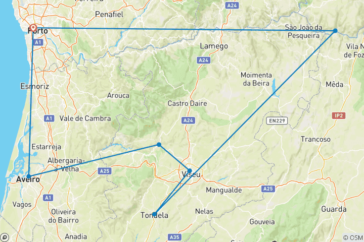 Karte von Portugal EcoWays mit dem Fahrrad (6 Tage)