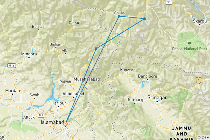Carte du circuit Excursion au camp de base de Nanga Parbat et Fairy Meadows