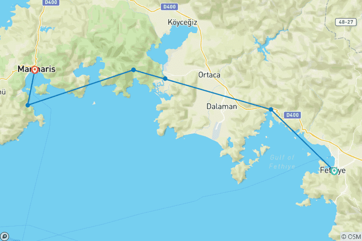 Carte du circuit Gocek Explorer Fethiye à Marmaris