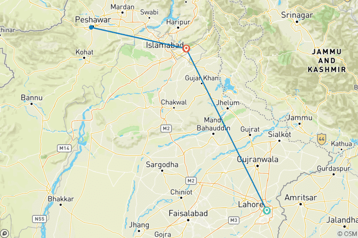 Kaart van Lahore, Islamabad & Peshawar Tour | Erfgoed, zoutmijnen & Mughal geschiedenis