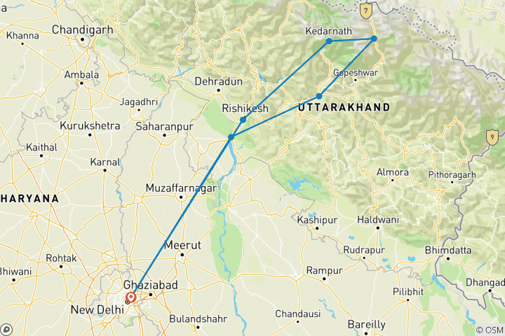 Carte du circuit Sacré Himalaya Do Dham Yatra - Kedarnath & Badrinath Spiritual Journey 2026