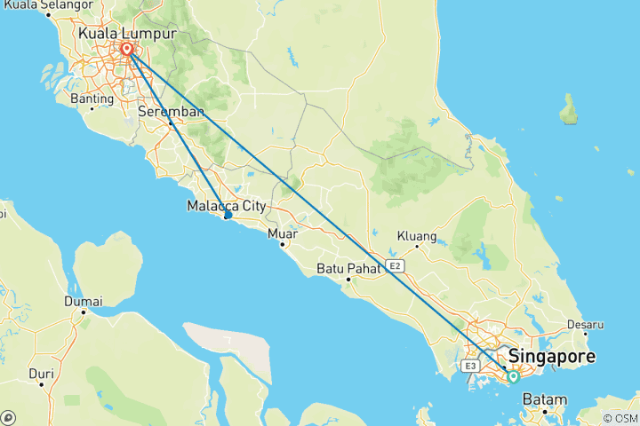 Karte von 7 Tage Reise von Singapur nach Kuala Lumpur: Lichter der Stadt & kulturelle Sehenswürdigkeiten