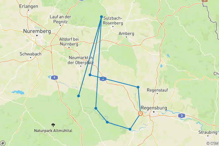 Mapa de Ruta del Jura Este y Oeste con traslado de equipaje