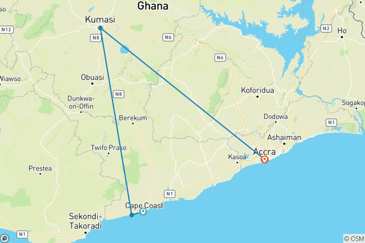 Mapa de Viaje de 7 días al Festival Akwasidae