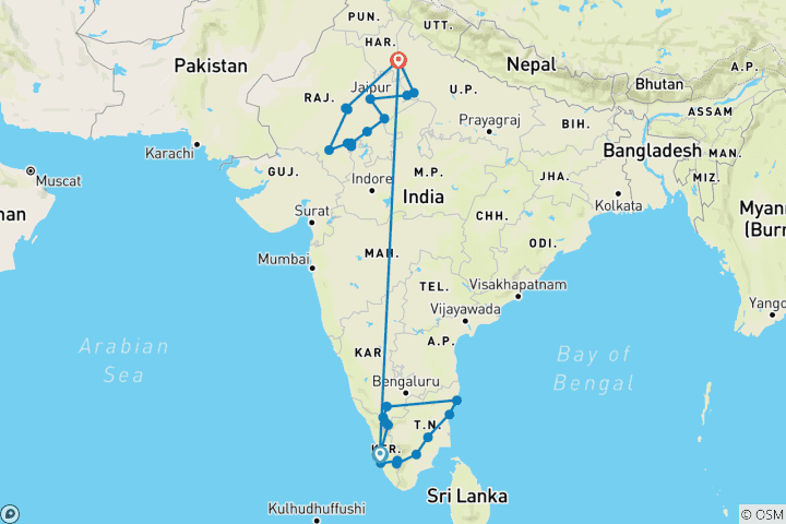 Karte von Grand India Discovery Trails von G Experiences