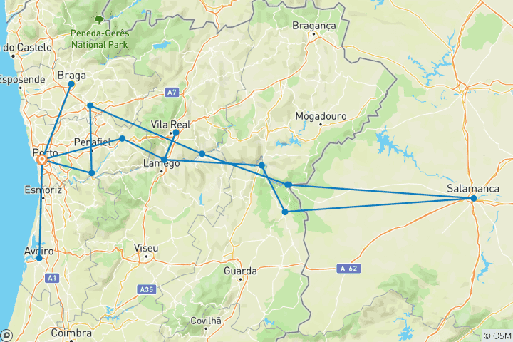 Carte du circuit Les points forts du Douro : Porto, Salamanque et la vallée du vin