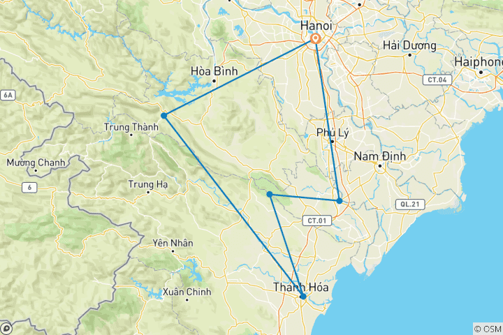 Carte du circuit Visite autoguidée Mai Chau - Pu Luong 6 jours