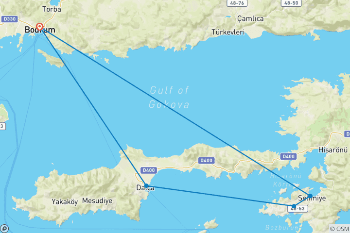 Mapa de Bodrum - Golfo de Hisaronu (7 Noches Crucero Azul Premium Ida y Vuelta)
