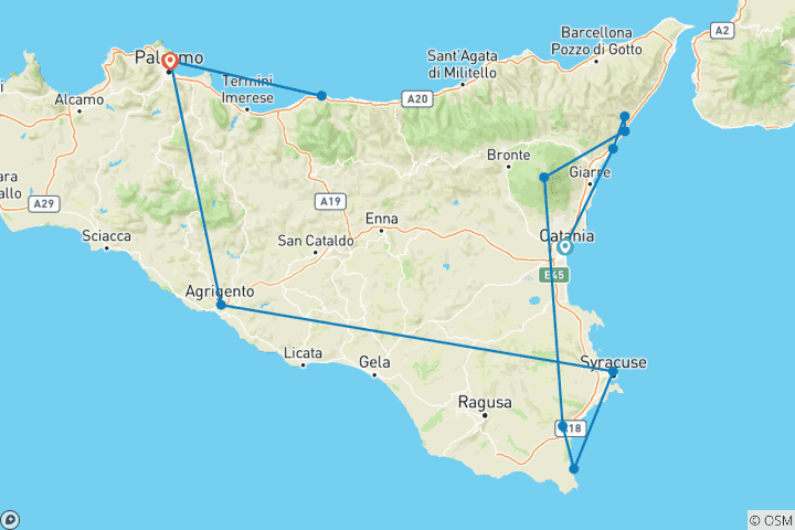 Kaart van 10 Dagen Sicilië Hoogtepunten in kleine groep (max 8 gasten)