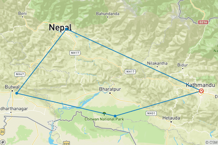 Kaart van Nepal tijdloze wonderroutes van G Experiences