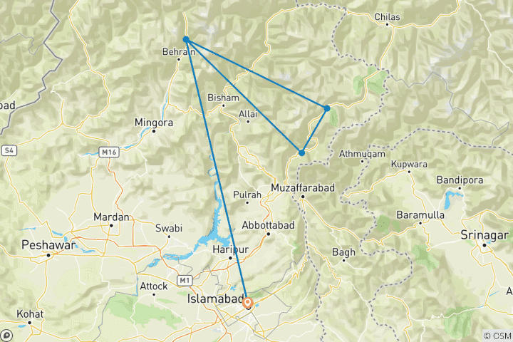 Carte du circuit Circuit Shogran, Siri Paye et Naran Kaghan au départ d'Islamabad